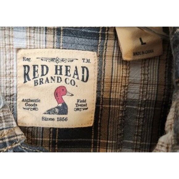 Red Head Men’s L Plaid Short Sleeve Button Up Shirt Blue Gray Outdoor EUC - Picture 4 of 9